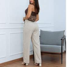 Linen Pantaloons With Casual Executive Stripes - Rust Brown - View 2