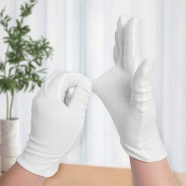 6 pièces/paquet Gants de travail en coton épais et pur blanc, idéal pour l'artisanat de perles, les cadeaux et la protection au travail