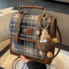 Women Shoulder Bags - 紅格子+咖色精靈掛件 - 查看 5