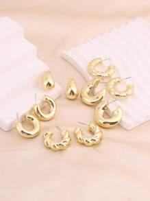 5pairs C-Shape Water Drop Twisted Geometric Earring Sets