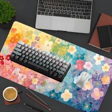 YUFZX 1 件装可爱花朵鼠标垫彩色花卉艺术鼠标垫大号桌垫带缝边防滑橡胶底座办公桌配件键盘垫适用于家庭办公室装饰桌垫 35.4x15.7 英寸可作为圣诞节、万圣节礼物送给女性朋友男性朋友