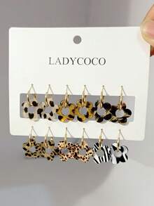 6 对时尚夏季亚克力吊坠耳环，适合女士珠宝，采用抗过敏 316 不锈钢柱制成，豹纹系列，超可爱的旋转设计 - 多色套裝k - 查看 5