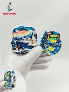 1 件挪威特罗姆瑟雪夜极光 3D 立体冰箱贴，创意精致文化旅游纪念品冰箱贴，家居、厨房、房间装饰配件工艺品 - 彩色 - 查看 7