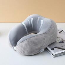 Memory Foam U-Shaped Travel Neck Pillow For Sleeping On Planes, Portable Cervical Support Pillow. - 灰色 - 查看 4