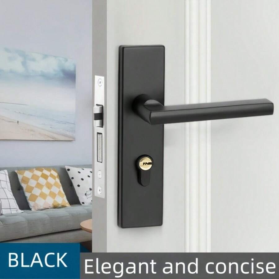 Zinc Alloy Indoor Door Lock Kit - Black Circular Door Handle, Silent And Wear-Resistant Design, Simple And Detachable Lock, Suitable For Bedrooms And Wooden Doors - Black - View 1