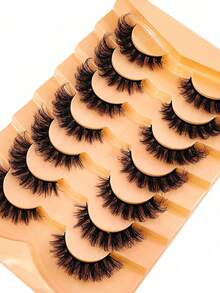 New 2Boxes/14Pairs Natural Thick Fluffy Volume False Eyelashes Dramatic Messy Mink Lashes Wispy Long 8D Volume Lasting Wispy False Eyelash Strips Foxy Eye Lifting Look Extension Full Eyelash Strip To Lengthen And Volumize The Outer Corner Of Your Eye - 黑色 - 查看 2