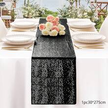 1pc Gold Sequin Table Runner 12*108 Inches, Sparkly Sequin Fabric Tablecloth For Wedding, Birthday Party, Formal Dinner, Hotel Event, Home, Outdoor, Restaurant, Buffet, Dessert Table Decor - Multicolor - View 16