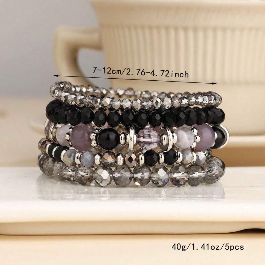 5 Stücke/Set Boho-Stil Armband Set mit Glasperlen, geeignet für den täglichen Gebrauch
