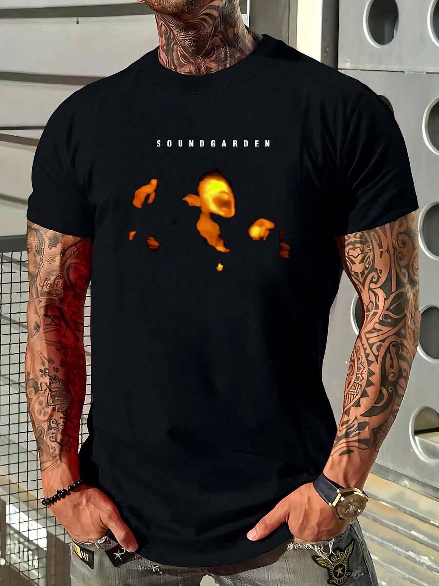 180g Pure Cotton Soundgarden Superunkown 90s Graphic Unisex Green Unisex T Shirt NH4898 Versatile Fashion Homme For Women Summer Casual Soft Print Round Neck Short Sleeve Breathable Stretched Designer Clothes Streetwear Top For Everyday Wear Stylish Comfortable Slightly Graphic - 黑色 - 查看 1