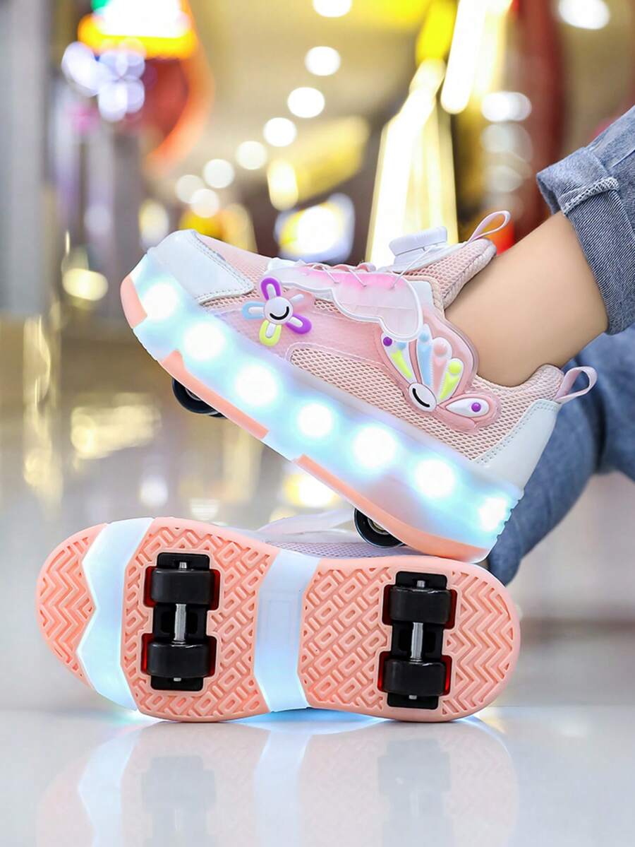 二合一时尚LED发光轮滑鞋，潮流街头轮滑鞋，轻便透气，可拆卸设计，适合室内外，四季皆宜。 - 粉色 - 查看 1