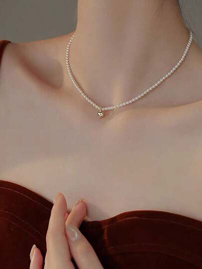 1pc Pearl Necklace For Women, Delicate Dainty Bead Necklace, Minimalist Elegant Clavicle Necklace