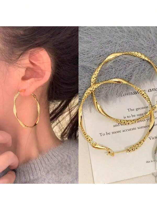 Women's Big Hoop Earrings, Large Wavy Thin Delicate Hoop Earrings