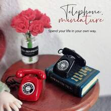 1pc 1:12 Scale Dollhouse Accessories, Mini Telephone Model For Miniature Food Toys, Diorama Scenery, Creative Decor, Toy Model, Terrarium DIY, Alloy Ornament, Christmas/New Year Gift