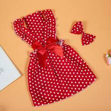 1pc Polka Dot Bow Decor Cute Cartoon Pet Dresses - Red - View 6