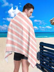 1pc Simple Line Pattern Beach Towel, Multi-Size Soft Absorbent Striped Beach Towel, Suitable For Travel, Vacation, Sport, Bathroom, Pool And Camping, Modern Knitted Travel Towel With Strong Water Absorption - Pink - View 6