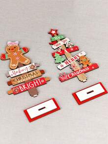 2 قطعة مجموعة تزيين عيد الميلاد، زينة عيد الميلاد الخشبية، فكرة موائد احتفالية بشجرة عيد الميلاد الخشبية الصغيرة ورجل الزنجبيل، شماعات عيد الميلاد الخشبية، للاحتفالات والديكورات