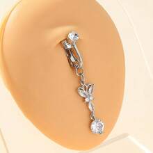 Elegant And Sexy Butterfly Clip-On Fake Belly Button Ring - No Piercing, Zinc Alloy Inlaid With Cubic Zirconia, Suitable For Daily Wear And Parties, Belly Button Jewelry - [bạc] - Xem 6