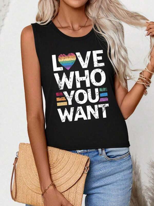Women's Pure Cotton Sleeveless Vest - "Love Who You Want" Pride Graphic Tee, Casual Summer Fashion