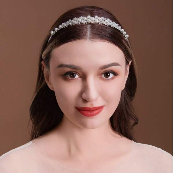 1 pièce Serre-tête en métal ton argent, accessoire à cheveux en alliage plaqué strass, convient pour le mariage et les festivals