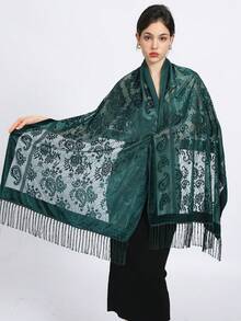 1 Stück Samt Schal mit Blumen Spitze Paisley Muster, modischer Party Schal, warmer Quasten Schal - Verschiedenfarbig - Übersicht 6