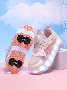 二合一时尚LED发光轮滑鞋，潮流街头轮滑鞋，轻便透气，可拆卸设计，适合室内外，四季皆宜。 - 粉色 - 查看 7