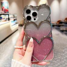 2.0CM Anti-Fall TPU Electroplated Glitter Hollow Heart Elegant Dopamine Phone Case Suitable Compatible With IPhone 11, 12, 12 Pro, 12 Pro Max, 13, 14, 13 Pro Max, 14 Pro Max, 15 Pro Max, 16, 16 Pro, 16 Plus, 16 Pro Max