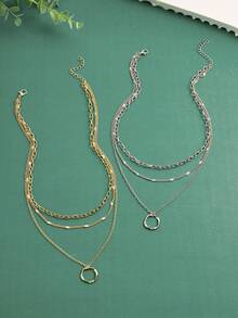 1 件时尚方形吊坠设计不锈钢多层吊坠项链首饰，适合女性聚会、度假和送礼