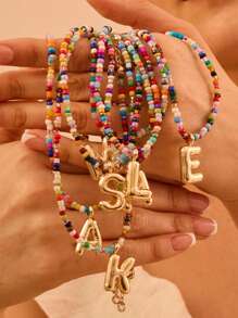 Initial Necklaces For Women Bubble Necklace Handmade Beaded Necklace Dainty Cute Beach Boho Necklaces For Women Jewelry Choker Colorful Necklace For Women