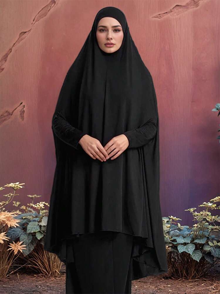 1pc Women Solid Color Instant Hijab, Prayer Long Khimar With Sleeves, Islamic Comfortable Veil Suitable For Long Robe, Daily Matching, All Seasons For Dress - Sleeves Khimar - View 17