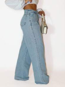 Kissmelady 8345 Women's Plain Wide Leg Pants Without Tears 8345 - 淺色水洗藍 - 查看 4