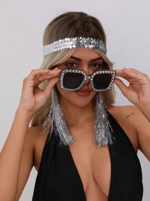 3 件迪斯科 70 年代/80 年代闪光派对服装套装：亮片头带 + 水钻太阳镜 + 流苏夹式耳环，适合角色扮演、万圣节派对、日常聚会、70 年代/80 年代迪斯科派对