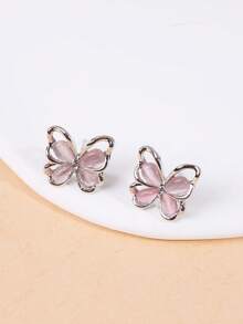 1pair Fashionable Zinc Alloy Butterfly Design Stud Earrings For Women For Daily Decoration - Silver - View 11