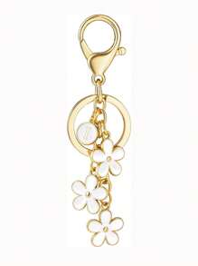 1pc Fashionable & Cute Letter Key Chain With Alloy White Flower Pendant Charm Key Ring, Accessory For Women And Students Car Accessories Goth Y2k