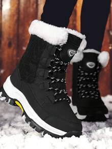 STARNOVO 1双女士白色雪地靴，2025冬季户外雪地鞋，女士保暖加厚高帮踝靴，防滑雪地旅行高帮雪地靴 - 黑與白 - 查看 3