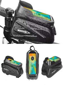 1 pieza Bolsa impermeable para silla de montar de bicicleta, bolsa rígida para manillar de casco para bicicleta de montaña/de carretera, soporte de teléfono con pantalla táctil, correa desmontable, accesorios de almacenamiento de bicicletas Pouch, color aleatorio