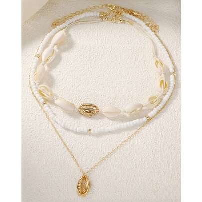 Bộ 3 dây chuyền vỏ sò thời trang, thích hợp cho đi biển, dự tiệc và du lịch.