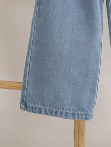 2 件套幼儿女童甜美可爱彼得潘领上衣搭配简约户外休闲时尚蓝色牛仔裤，秋冬新品 - 中等水洗藍 - 查看 6