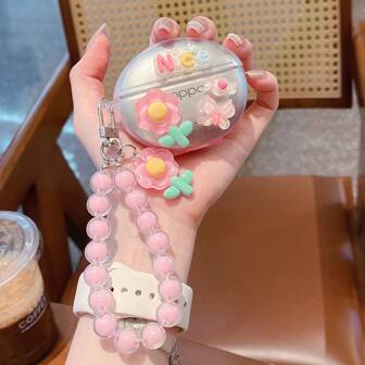 Różowy motyl kwiat gradient fioletowy przezroczysty etui na słuchawki pasuje do słuchawek Oneplus Buds 4, etui ochronne dla kobiet