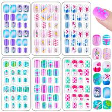 144 Pieces Press On Nails, Acejoz Summer Style Girls Fake Nails Stick On Nail Tips Children Full Cover Short False Fingernails For Boys Girls Kids Nail Art Decoration
