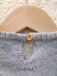 Women's Knitted Crew Neck Sweater With Cute Cat Pattern - Grey - View 3