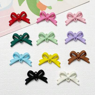 5pcs Alloy Double Bowknot Spray Painted Connector Pendant For Bracelet, Earring, Necklace, Keychain, Bag Chain