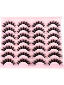 14 Pairs Natural Long Transparent Stem 3D Mink Eyelashes Manga Lashes Hot False Lashes Fluffy Soft Cross Lashes Extension Makeup - 黑色 - 查看 6