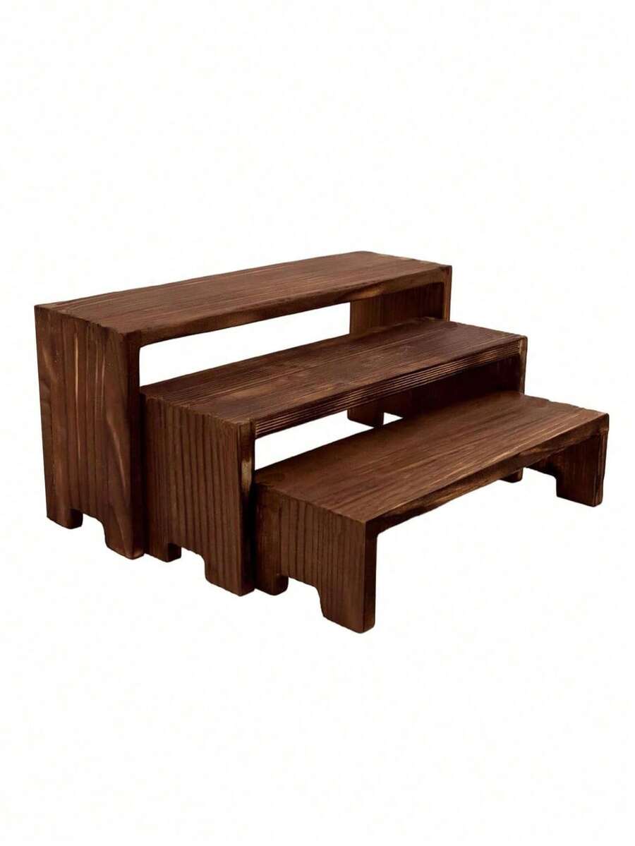 展示架木质立架木制支架三层木质架子装饰矩形纸杯蛋糕架古龙水香水收纳架展示柜 - 彩色 - 查看 1