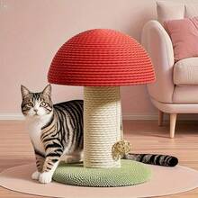 童话蘑菇剑麻猫抓柱 - 天然剑麻材质，耐磨防刮。可爱的红白设计，互动式悬挂球，娱乐性十足，绿色底垫，稳定防滑。 - 彩色 - 查看 3