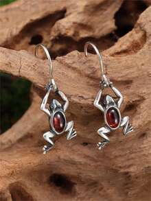 1 对时尚创意独特方晶锆石青蛙形耳环，休闲派对珠宝礼物，情侣/情人节礼物，时尚 - 耳環 - 查看 5