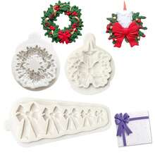 New Christmas Silicone Mold Bow Wreath Christmas Cake Decoration, Large & Small Lamp Post Decor, European Style Doorway, DIY Chocolate Baking Mold - Light Grey - View 6