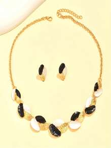 1pc Necklace + 1 Pair Earrings,Fashionable Luxury Creative Metal Leaf Women Jewelry Set
