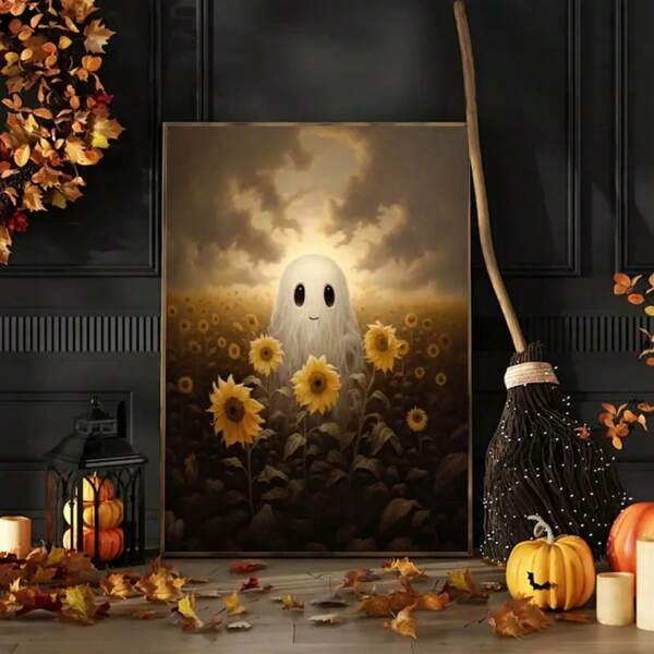 1PC Optional Frame Canvas Halloween Wall Arts - Modern Mysterious Ghosts In Magic Forest Painting, Interior Home Decoration For Living Rooms, Bedrooms, Offices, Parties, And Festival Gifts, Wall Decoration Posters