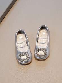 1 Pair Silver Cute & Fashionable Rhinestone Design Soft Bottom Anti-Slip Flat Baby Prewalker Shoes, Suitable For Spring, Summer, Autumn And Winter - Silver - View 3