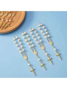 30 Pieces Baptism Rosary Acrylic Rosary Beads Ivory Color Mini Finger Rosaries Gold Plated Faux Pearls For Baptism Christening Communion Weddings Party Favors - 彩色 - 查看 4